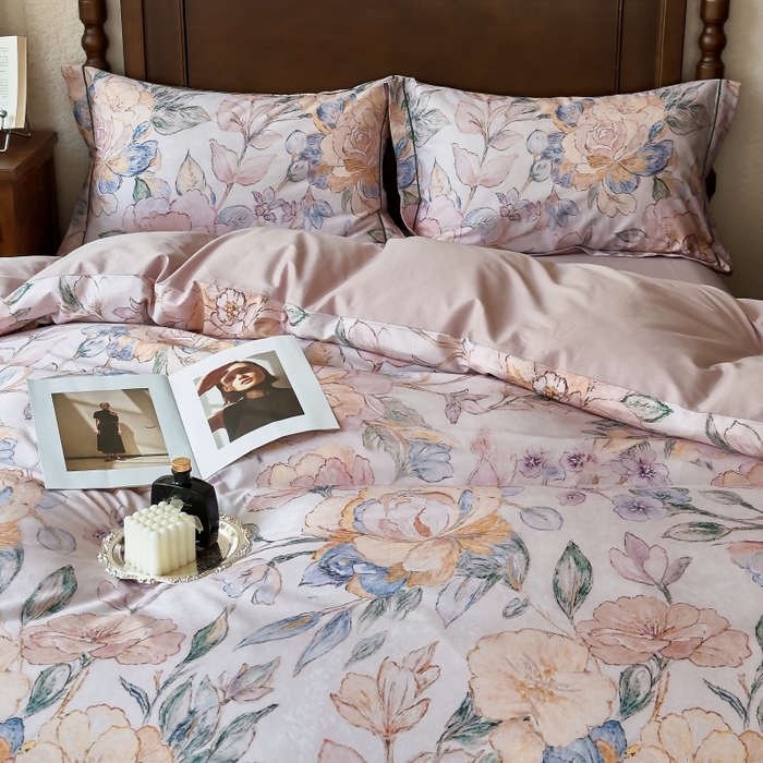 91家纺网 家纺一手货源 找家纺 由丽家纺 2025年5月柔棉全棉纯棉数码印花床单床笠款四件套（控价券后199起） 朝颜-蓝