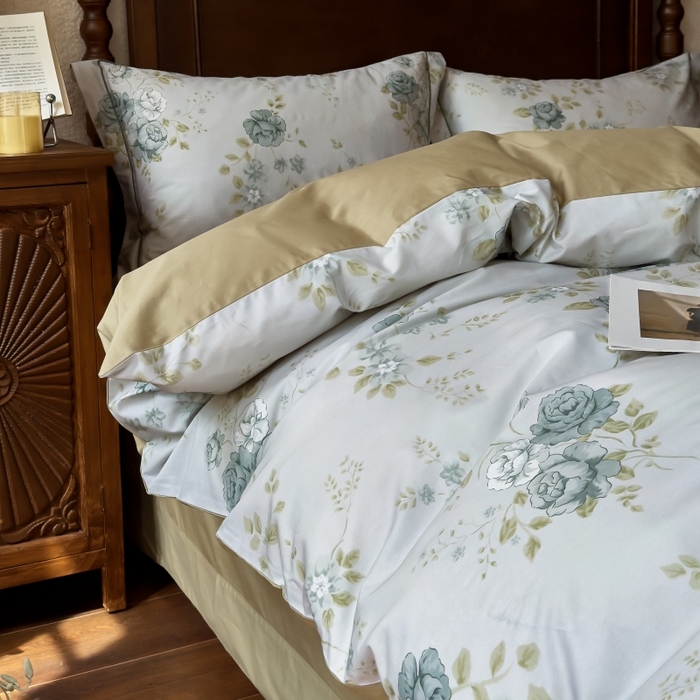 由丽家纺 2025年5月柔棉全棉纯棉数码印花床单床笠款四件套（控价券后199起） 池苑-绿