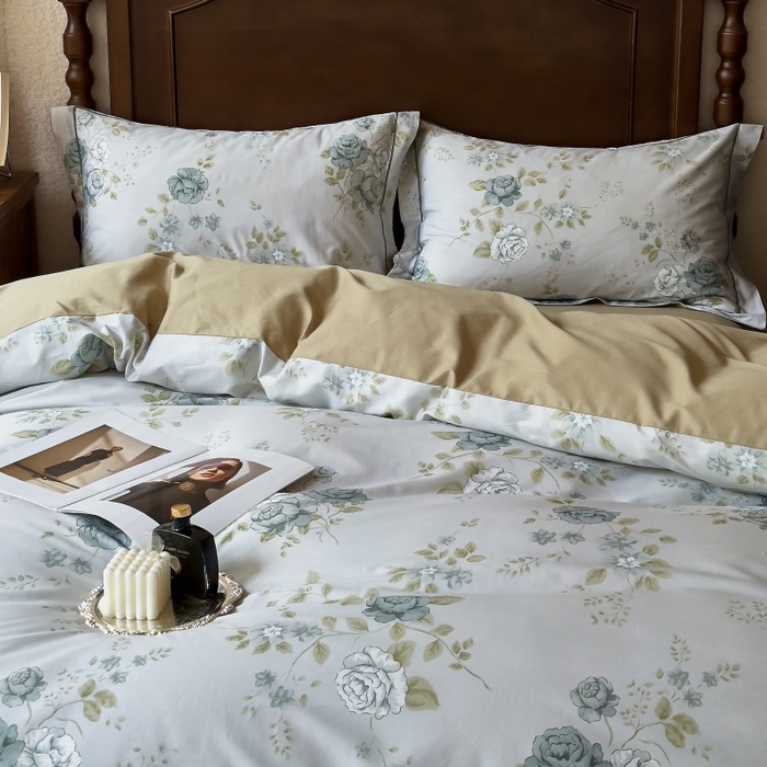 91家纺网 家纺一手货源 找家纺 由丽家纺 2025年5月柔棉全棉纯棉数码印花床单床笠款四件套（控价券后199起） 池苑-绿