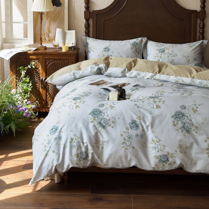 91家纺网 家纺一手货源 找家纺 由丽家纺 2025年5月柔棉全棉纯棉数码印花床单床笠款四件套（控价券后199起） 池苑-绿