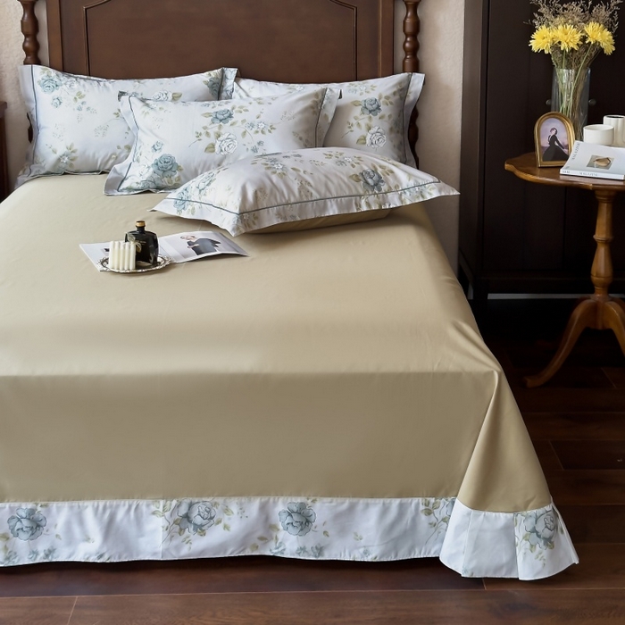 91家纺网 家纺一手货源 找家纺 由丽家纺 2025年5月柔棉全棉纯棉数码印花床单床笠款四件套（控价券后199起） 池苑-绿