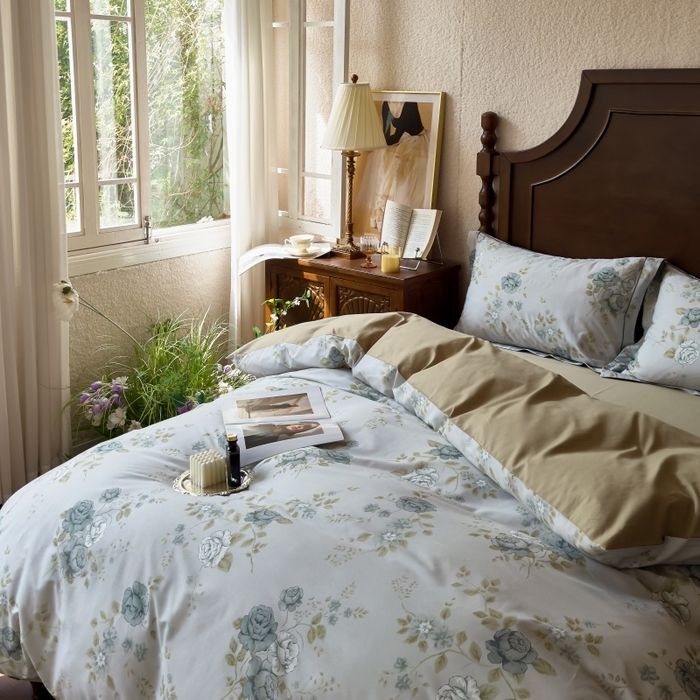 91家纺网 家纺一手货源 找家纺 由丽家纺 2025年5月柔棉全棉纯棉数码印花床单床笠款四件套（控价券后199起） 池苑-绿