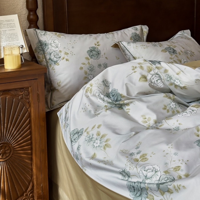 91家纺网 家纺一手货源 找家纺 由丽家纺 2025年5月柔棉全棉纯棉数码印花床单床笠款四件套（控价券后199起） 池苑-绿