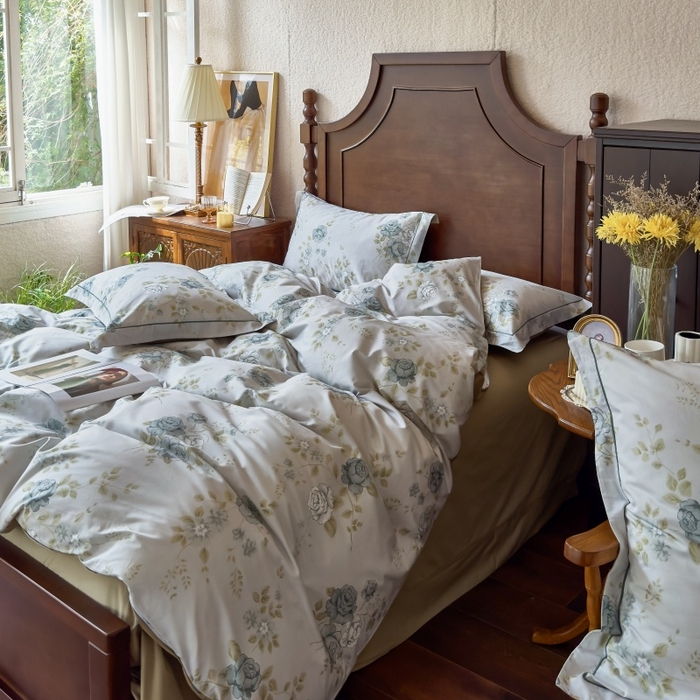 91家纺网 家纺一手货源 找家纺 由丽家纺 2025年5月柔棉全棉纯棉数码印花床单床笠款四件套（控价券后199起） 池苑-绿