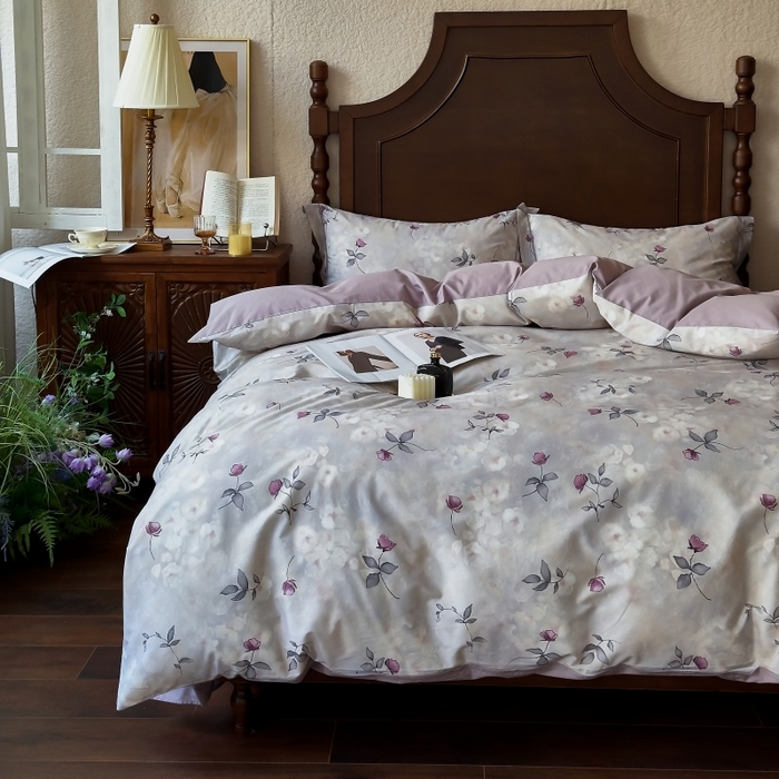 91家纺网 家纺一手货源 找家纺 由丽家纺 2025年5月柔棉全棉纯棉数码印花床单床笠款四件套（控价券后199起） 初柔-紫