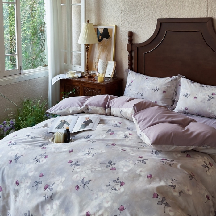 91家纺网 家纺一手货源 找家纺 由丽家纺 2025年5月柔棉全棉纯棉数码印花床单床笠款四件套（控价券后199起） 初柔-紫