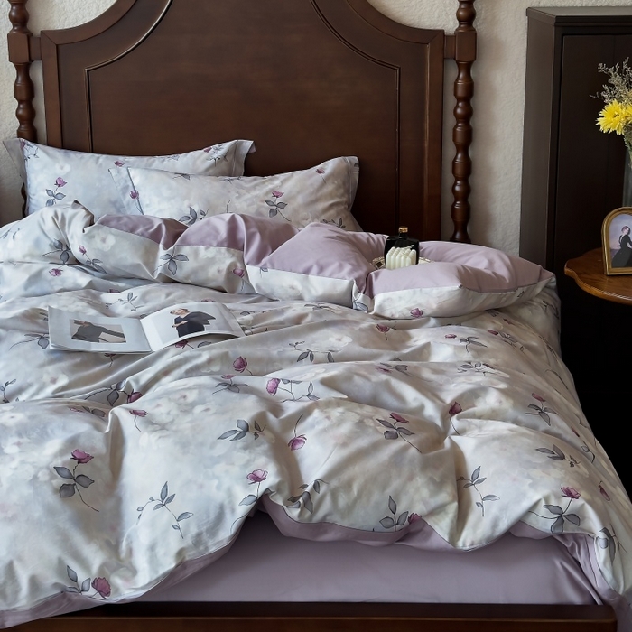 91家纺网 家纺一手货源 找家纺 由丽家纺 2025年5月柔棉全棉纯棉数码印花床单床笠款四件套（控价券后199起） 初柔-紫