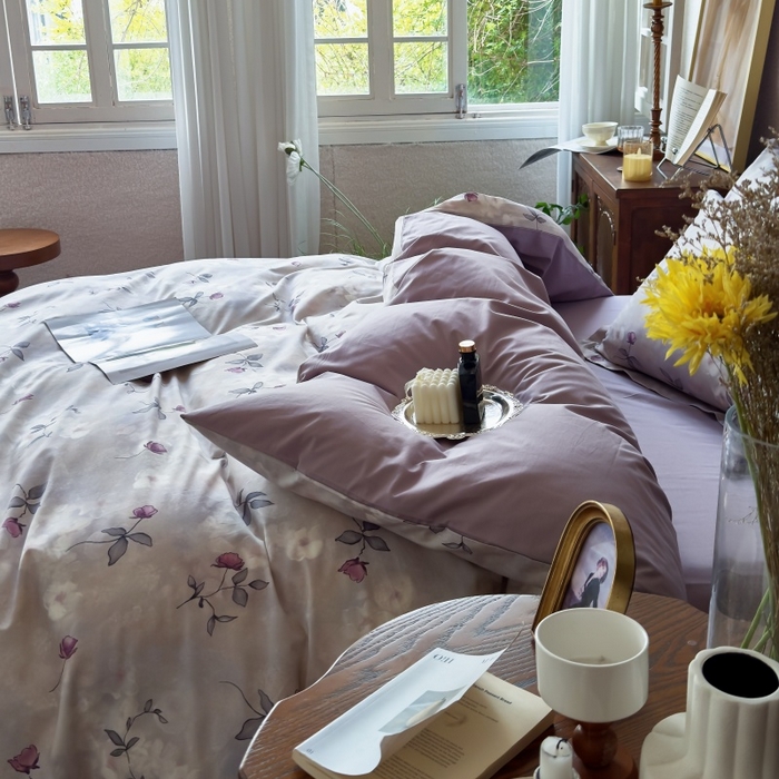 91家纺网 家纺一手货源 找家纺 由丽家纺 2025年5月柔棉全棉纯棉数码印花床单床笠款四件套（控价券后199起） 初柔-紫
