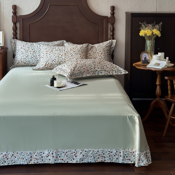 91家纺网 家纺一手货源 找家纺 由丽家纺 2025年5月柔棉全棉纯棉数码印花床单床笠款四件套（控价券后199起） 椿山集-绿