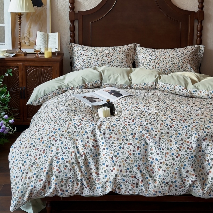 91家纺网 家纺一手货源 找家纺 由丽家纺 2025年5月柔棉全棉纯棉数码印花床单床笠款四件套（控价券后199起） 椿山集-绿