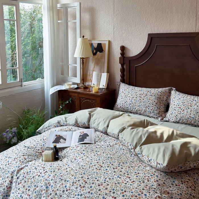 91家纺网 家纺一手货源 找家纺 由丽家纺 2025年5月柔棉全棉纯棉数码印花床单床笠款四件套（控价券后199起） 椿山集-绿