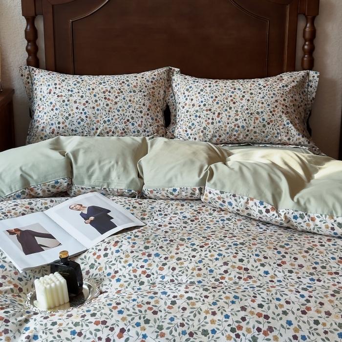 91家纺网 家纺一手货源 找家纺 由丽家纺 2025年5月柔棉全棉纯棉数码印花床单床笠款四件套（控价券后199起） 椿山集-绿