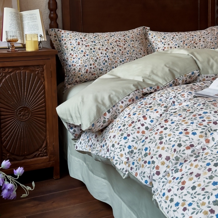 由丽家纺 2025年5月柔棉全棉纯棉数码印花床单床笠款四件套（控价券后199起） 椿山集-绿