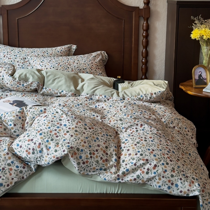 91家纺网 家纺一手货源 找家纺 由丽家纺 2025年5月柔棉全棉纯棉数码印花床单床笠款四件套（控价券后199起） 椿山集-绿