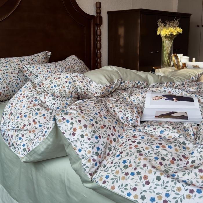 91家纺网 家纺一手货源 找家纺 由丽家纺 2025年5月柔棉全棉纯棉数码印花床单床笠款四件套（控价券后199起） 椿山集-绿