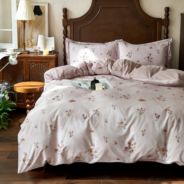 91家纺网 家纺一手货源 找家纺 由丽家纺 2025年5月柔棉全棉纯棉数码印花床单床笠款四件套（控价券后199起） 杜若-红