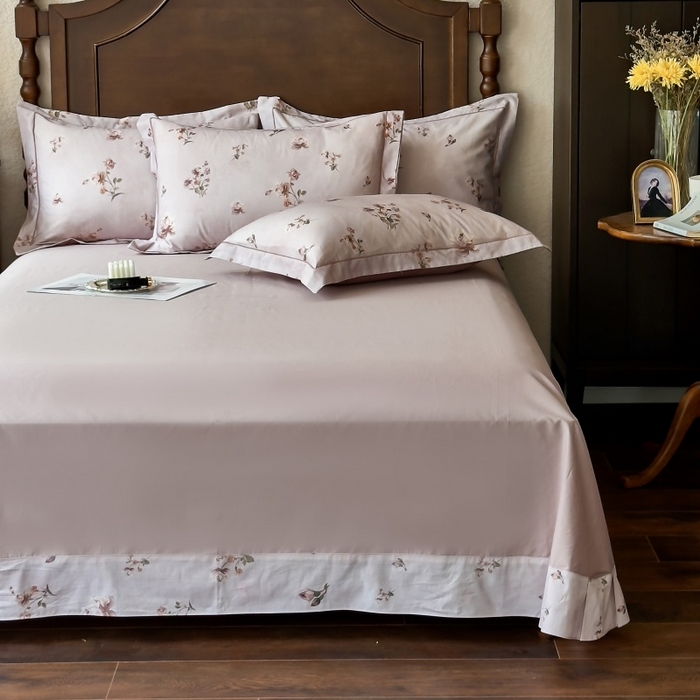 91家纺网 家纺一手货源 找家纺 由丽家纺 2025年5月柔棉全棉纯棉数码印花床单床笠款四件套（控价券后199起） 杜若-红