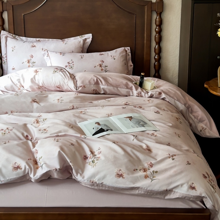 91家纺网 家纺一手货源 找家纺 由丽家纺 2025年5月柔棉全棉纯棉数码印花床单床笠款四件套（控价券后199起） 杜若-红