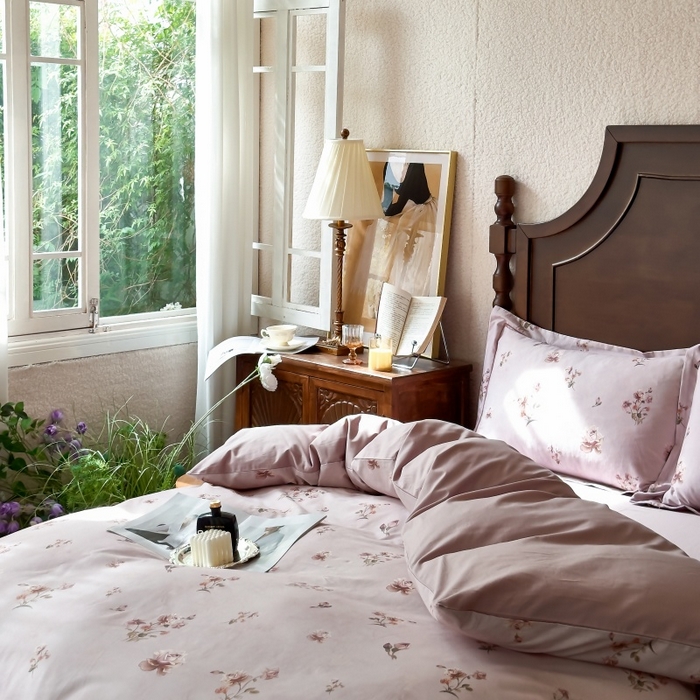 91家纺网 家纺一手货源 找家纺 由丽家纺 2025年5月柔棉全棉纯棉数码印花床单床笠款四件套（控价券后199起） 杜若-红