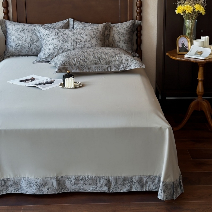 91家纺网 家纺一手货源 找家纺 由丽家纺 2025年5月柔棉全棉纯棉数码印花床单床笠款四件套（控价券后199起） 花景枝-绿