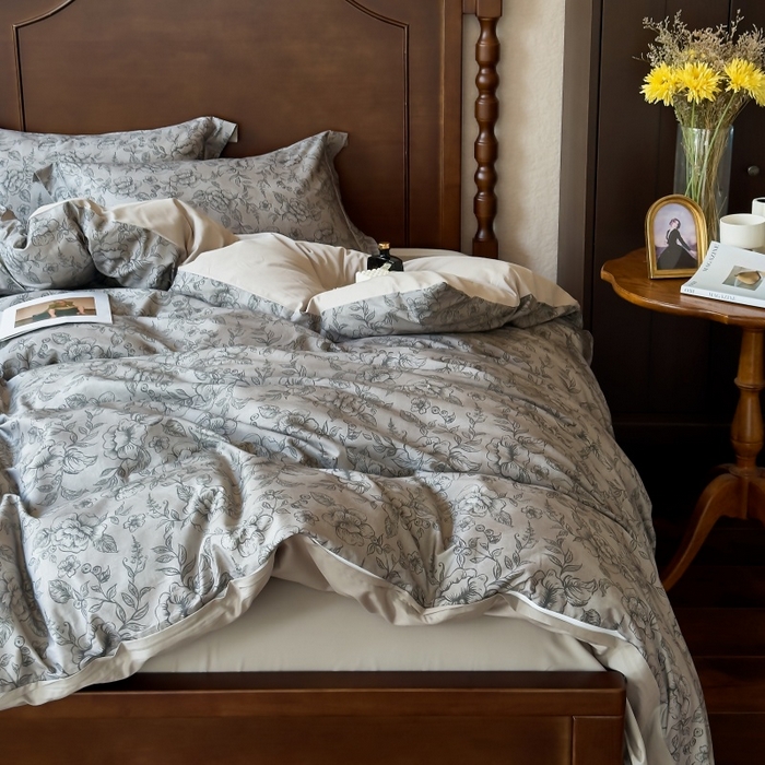 91家纺网 家纺一手货源 找家纺 由丽家纺 2025年5月柔棉全棉纯棉数码印花床单床笠款四件套（控价券后199起） 花景枝-绿