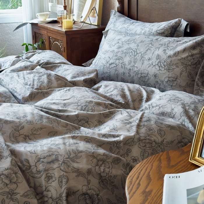 91家纺网 家纺一手货源 找家纺 由丽家纺 2025年5月柔棉全棉纯棉数码印花床单床笠款四件套（控价券后199起） 花景枝-绿