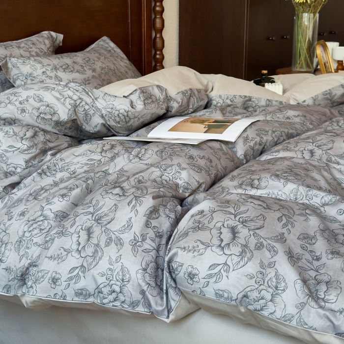 91家纺网 家纺一手货源 找家纺 由丽家纺 2025年5月柔棉全棉纯棉数码印花床单床笠款四件套（控价券后199起） 花景枝-绿