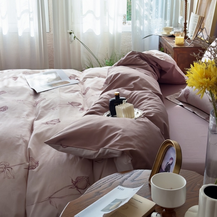 91家纺网 家纺一手货源 找家纺 由丽家纺 2025年5月柔棉全棉纯棉数码印花床单床笠款四件套（控价券后199起） 花穗 粉