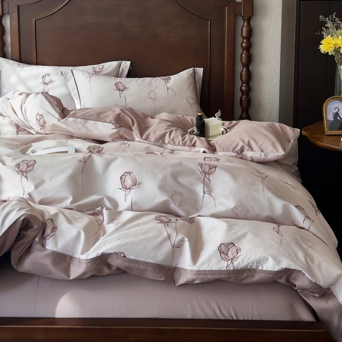 91家纺网 家纺一手货源 找家纺 由丽家纺 2025年5月柔棉全棉纯棉数码印花床单床笠款四件套（控价券后199起） 花穗 粉