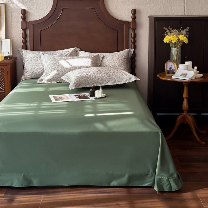 91家纺网 家纺一手货源 找家纺 由丽家纺 2025年5月柔棉全棉纯棉数码印花床单床笠款四件套（控价券后199起） 花枝棠-绿