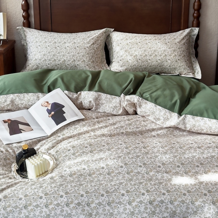 91家纺网 家纺一手货源 找家纺 由丽家纺 2025年5月柔棉全棉纯棉数码印花床单床笠款四件套（控价券后199起） 花枝棠-绿