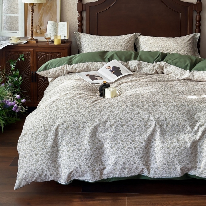 91家纺网 家纺一手货源 找家纺 由丽家纺 2025年5月柔棉全棉纯棉数码印花床单床笠款四件套（控价券后199起） 花枝棠-绿