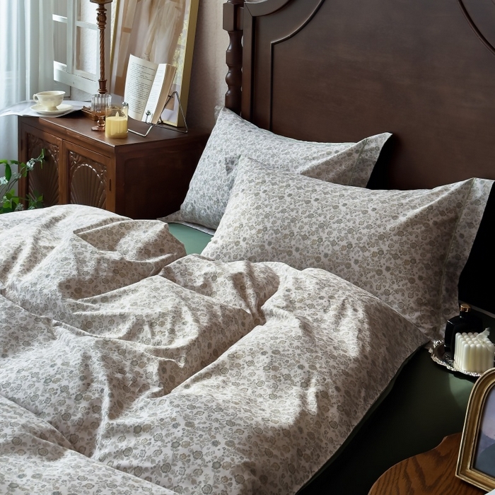 91家纺网 家纺一手货源 找家纺 由丽家纺 2025年5月柔棉全棉纯棉数码印花床单床笠款四件套（控价券后199起） 花枝棠-绿