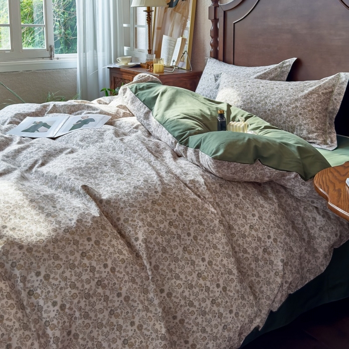 91家纺网 家纺一手货源 找家纺 由丽家纺 2025年5月柔棉全棉纯棉数码印花床单床笠款四件套（控价券后199起） 花枝棠-绿