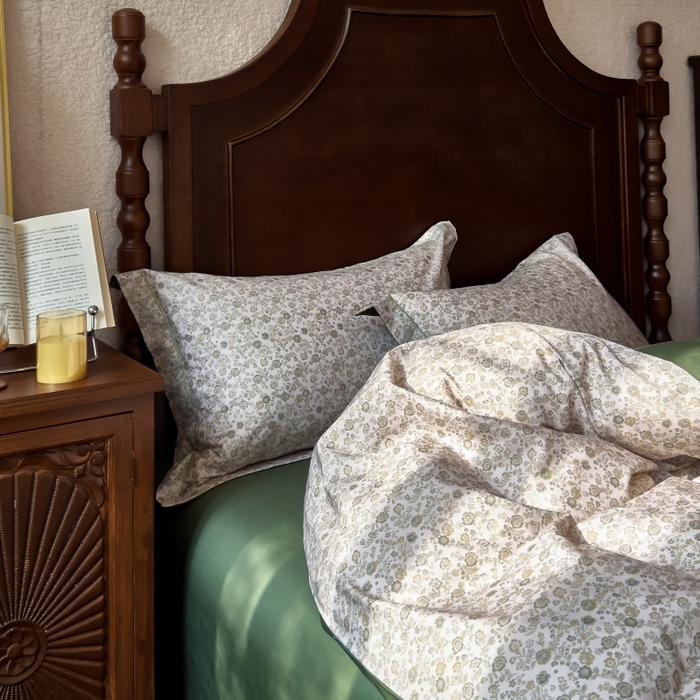 91家纺网 家纺一手货源 找家纺 由丽家纺 2025年5月柔棉全棉纯棉数码印花床单床笠款四件套（控价券后199起） 花枝棠-绿