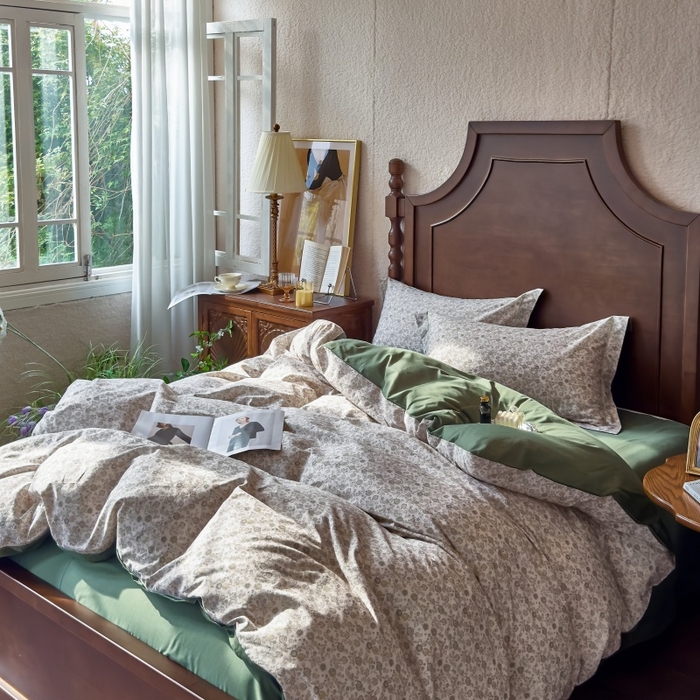 91家纺网 家纺一手货源 找家纺 由丽家纺 2025年5月柔棉全棉纯棉数码印花床单床笠款四件套（控价券后199起） 花枝棠-绿