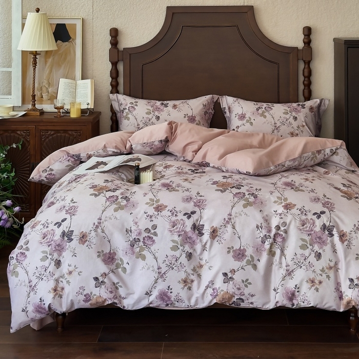91家纺网 家纺一手货源 找家纺 由丽家纺 2025年5月柔棉全棉纯棉数码印花床单床笠款四件套（控价券后199起） 雪梦-紫