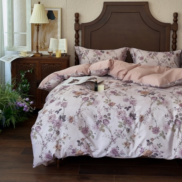 91家纺网 家纺一手货源 找家纺 由丽家纺 2025年5月柔棉全棉纯棉数码印花床单床笠款四件套（控价券后199起） 雪梦-紫