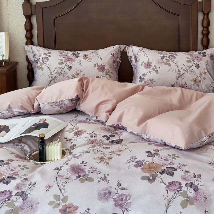 91家纺网 家纺一手货源 找家纺 由丽家纺 2025年5月柔棉全棉纯棉数码印花床单床笠款四件套（控价券后199起） 雪梦-紫