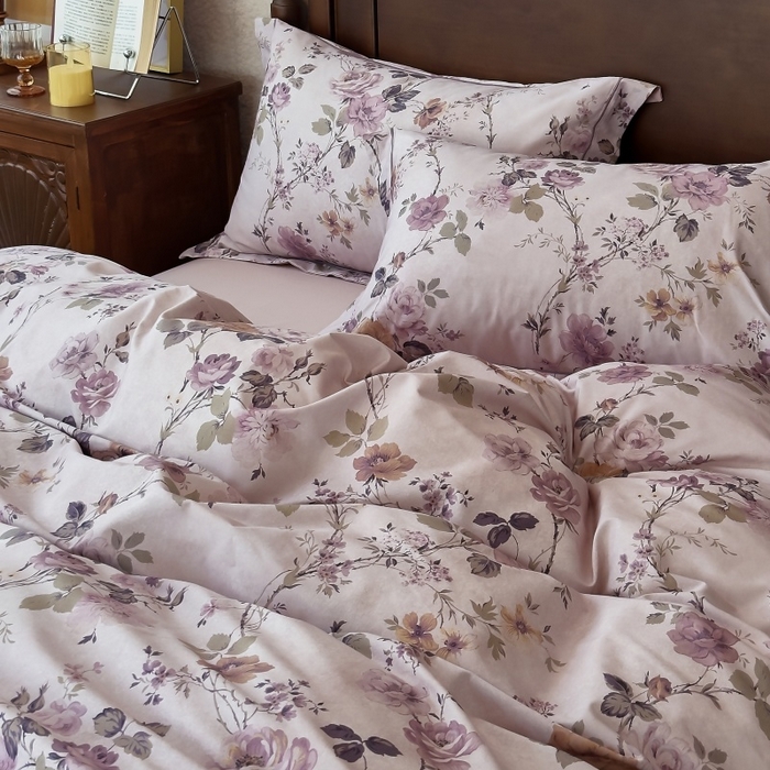 91家纺网 家纺一手货源 找家纺 由丽家纺 2025年5月柔棉全棉纯棉数码印花床单床笠款四件套（控价券后199起） 雪梦-紫