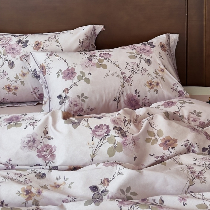 91家纺网 家纺一手货源 找家纺 由丽家纺 2025年5月柔棉全棉纯棉数码印花床单床笠款四件套（控价券后199起） 雪梦-紫