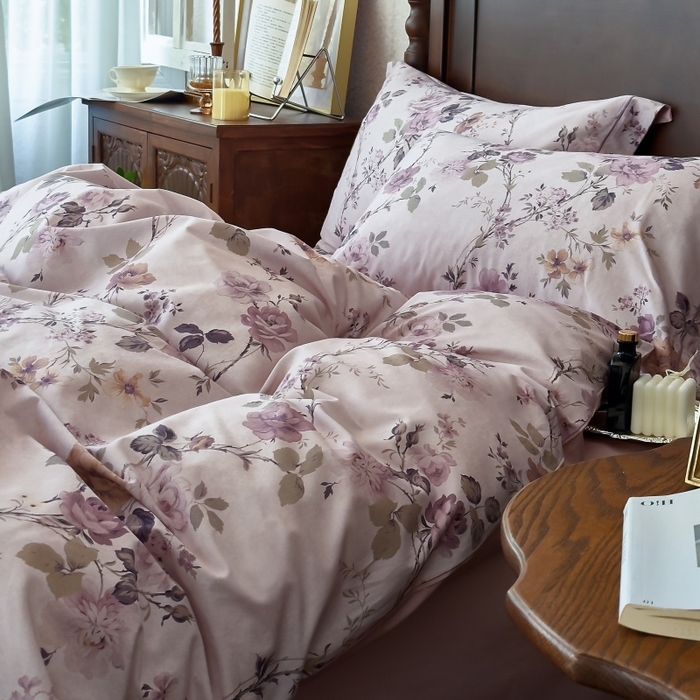 91家纺网 家纺一手货源 找家纺 由丽家纺 2025年5月柔棉全棉纯棉数码印花床单床笠款四件套（控价券后199起） 雪梦-紫