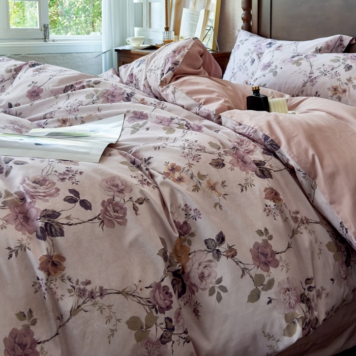 91家纺网 家纺一手货源 找家纺 由丽家纺 2025年5月柔棉全棉纯棉数码印花床单床笠款四件套（控价券后199起） 雪梦-紫