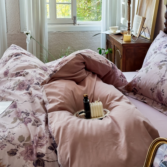 91家纺网 家纺一手货源 找家纺 由丽家纺 2025年5月柔棉全棉纯棉数码印花床单床笠款四件套（控价券后199起） 雪梦-紫