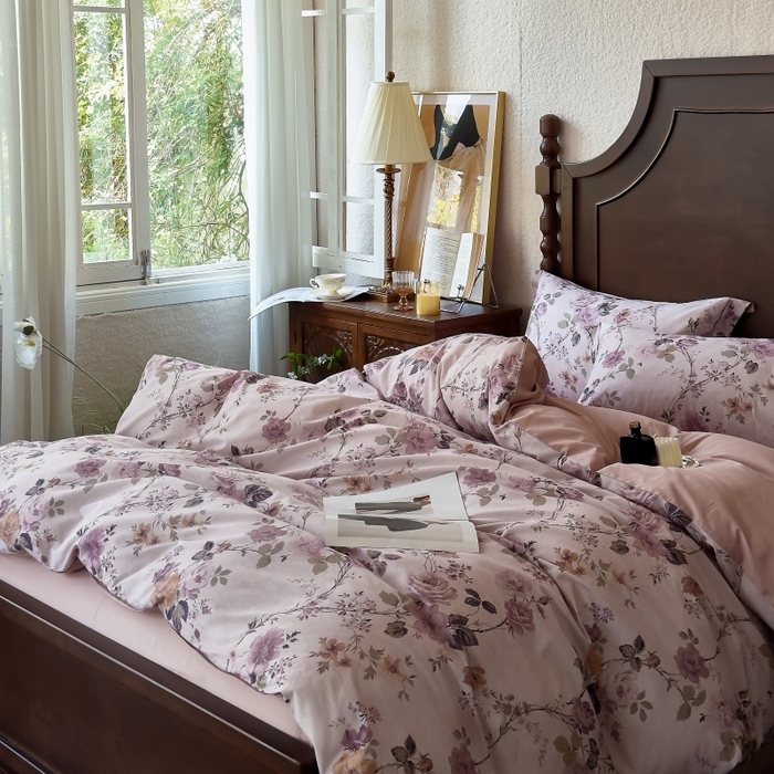 91家纺网 家纺一手货源 找家纺 由丽家纺 2025年5月柔棉全棉纯棉数码印花床单床笠款四件套（控价券后199起） 雪梦-紫