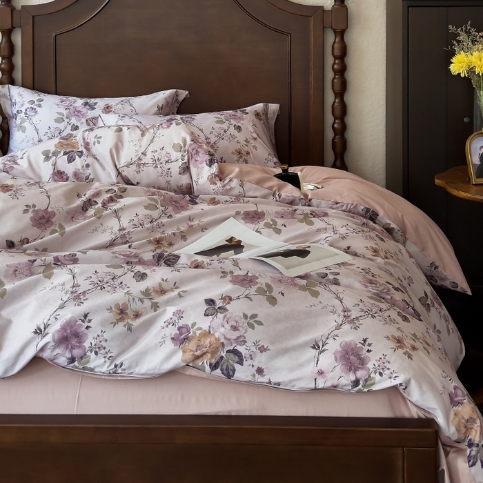 91家纺网 家纺一手货源 找家纺 由丽家纺 2025年5月柔棉全棉纯棉数码印花床单床笠款四件套（控价券后199起） 雪梦-紫