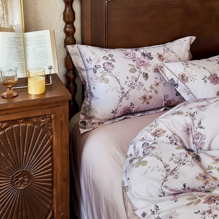 91家纺网 家纺一手货源 找家纺 由丽家纺 2025年5月柔棉全棉纯棉数码印花床单床笠款四件套（控价券后199起） 雪梦-紫