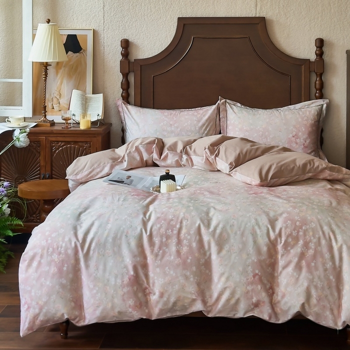 91家纺网 家纺一手货源 找家纺 由丽家纺 2025年5月柔棉全棉纯棉数码印花床单床笠款四件套（控价券后199起） 云梦海棠