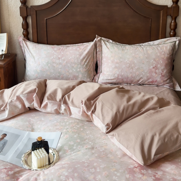 91家纺网 家纺一手货源 找家纺 由丽家纺 2025年5月柔棉全棉纯棉数码印花床单床笠款四件套（控价券后199起） 云梦海棠