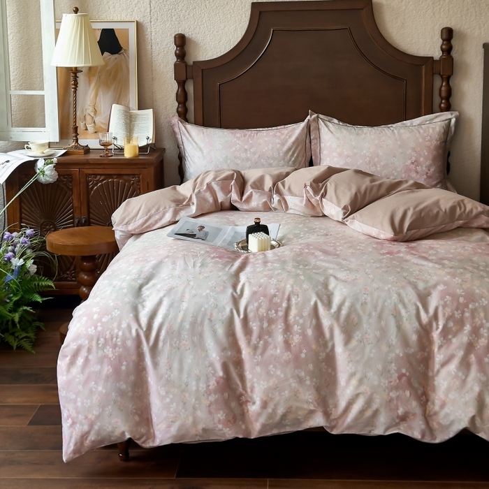 91家纺网 家纺一手货源 找家纺 由丽家纺 2025年5月柔棉全棉纯棉数码印花床单床笠款四件套（控价券后199起） 云梦海棠